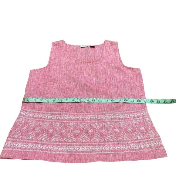 Edward Embroidered Red White Dark Pink Linen Sleeveless Tank Shirt Blouse Size M - Picture 6 of 11